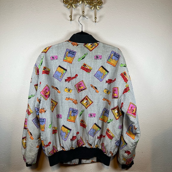 Carol Horn Workshop Vintage 90’s Colorful Travel Bomber Jacket  Size M 100% silk - Picture 4 of 5